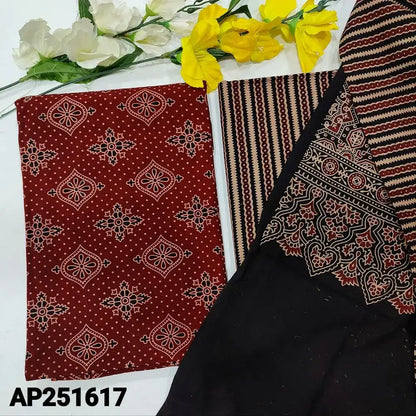 Maroon ajrak hand block printed cotton salwar material ap251617-Neidhal