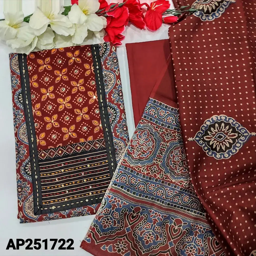 Maroon ajrak printed cotton salwar material ap251722-Neidhal