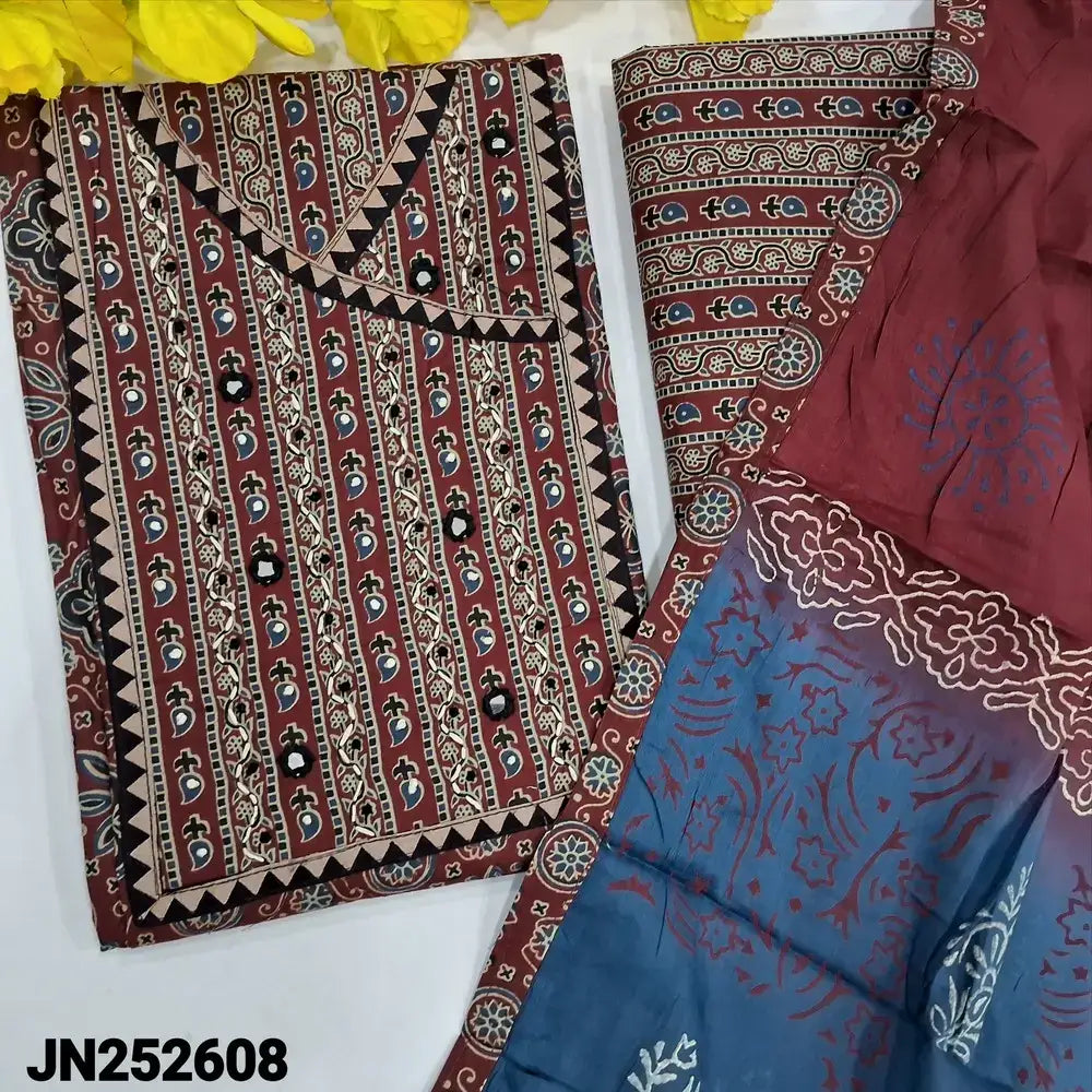 Maroon ajrak printed cotton salwar material jn252608-Neidhal