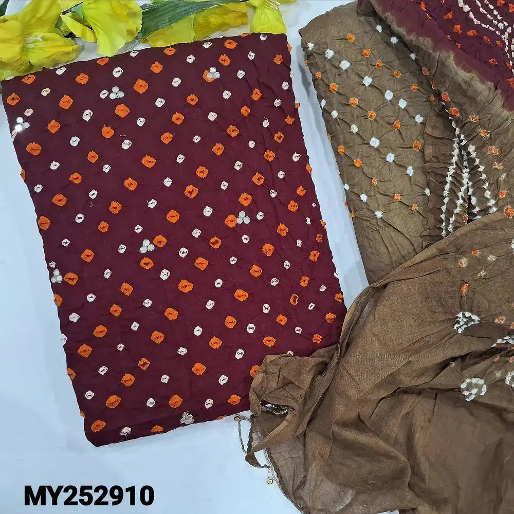 Maroon bandhini cotton salwar material my252910-Neidhal