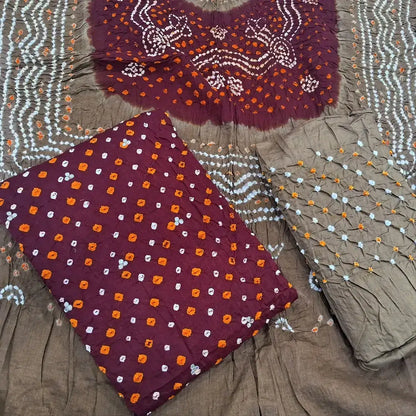 Maroon bandhini cotton salwar material my252910-Neidhal