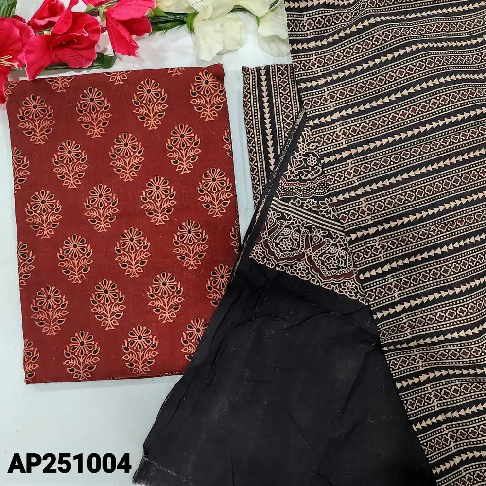 Maroon block printed cotton salwar material ap251004-Neidhal