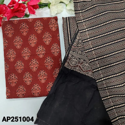 Maroon block printed cotton salwar material ap251004-Neidhal