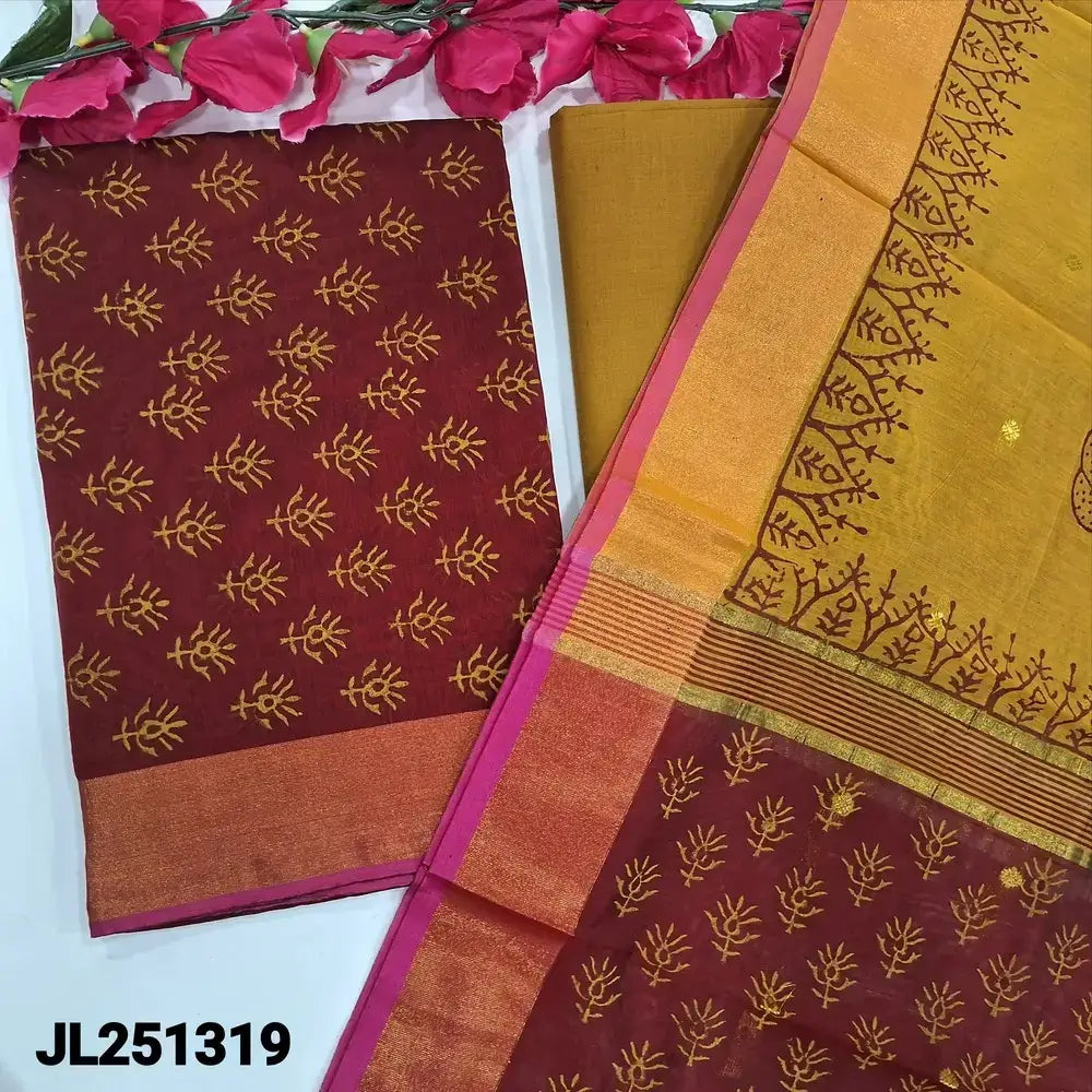 Maroon block printed fancy silk cotton salwar material jl251319-Neidhal