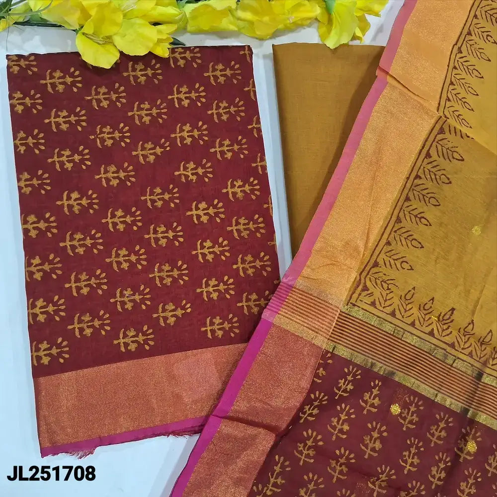 Maroon block printed fancy silk cotton salwar material jl251708-Neidhal