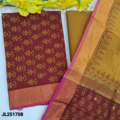 Maroon block printed fancy silk cotton salwar material jl251708-Neidhal