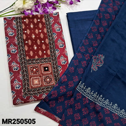 Maroon block printed kantha cotton salwar material mr250505-Neidhal