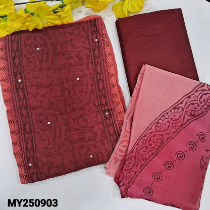 Maroon block printed semi georgette salwar material my250903-Neidhal