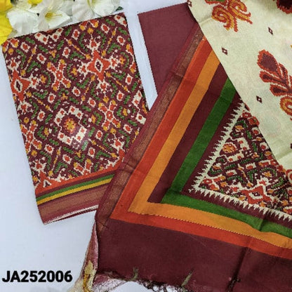 Maroon digital patola printed maheshwari silk unstitched salwar material(lilning needed)matching drum