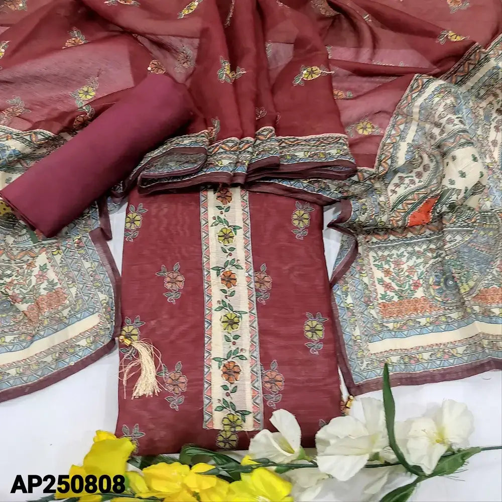 Maroon digital printed silk cotton salwar material ap250808-Neidhal