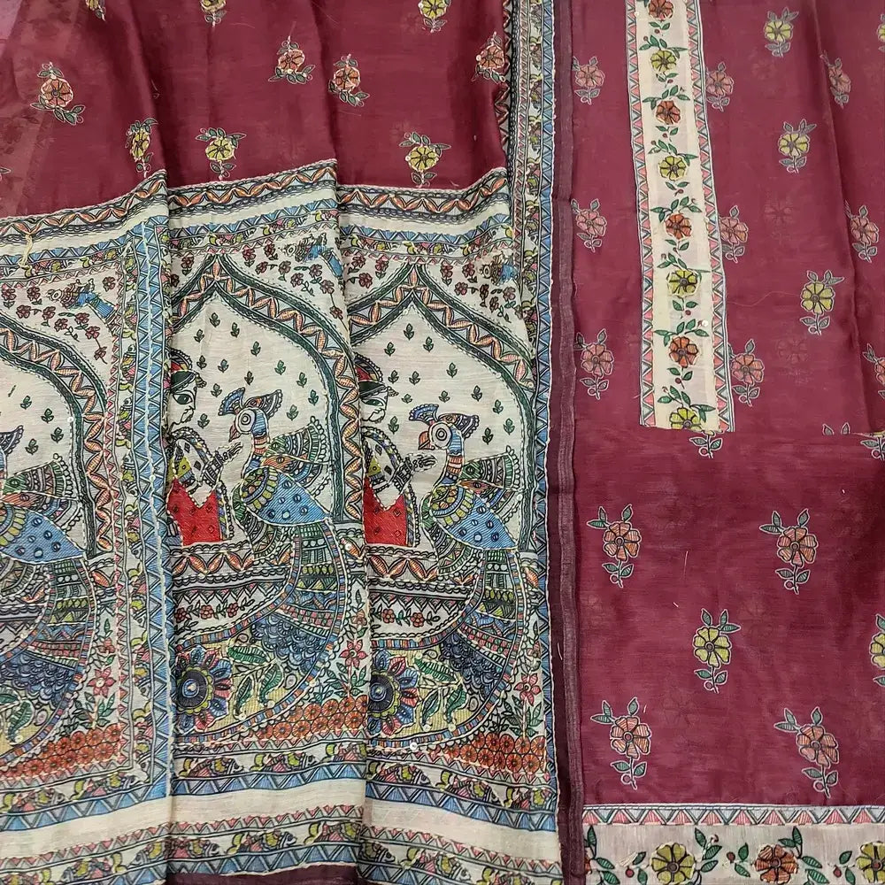 Maroon digital printed silk cotton salwar material ap250808-Neidhal