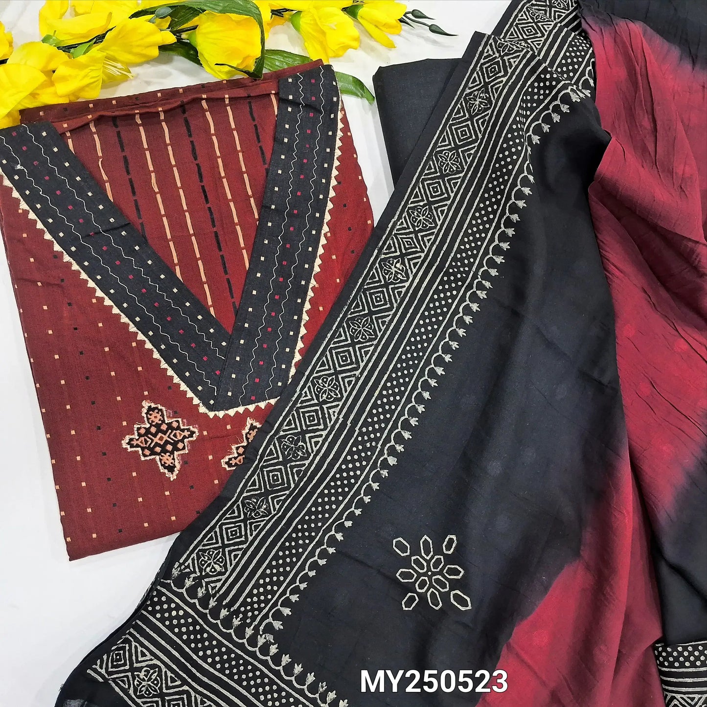 Maroon dobby cotton salwar material my250523-Neidhal