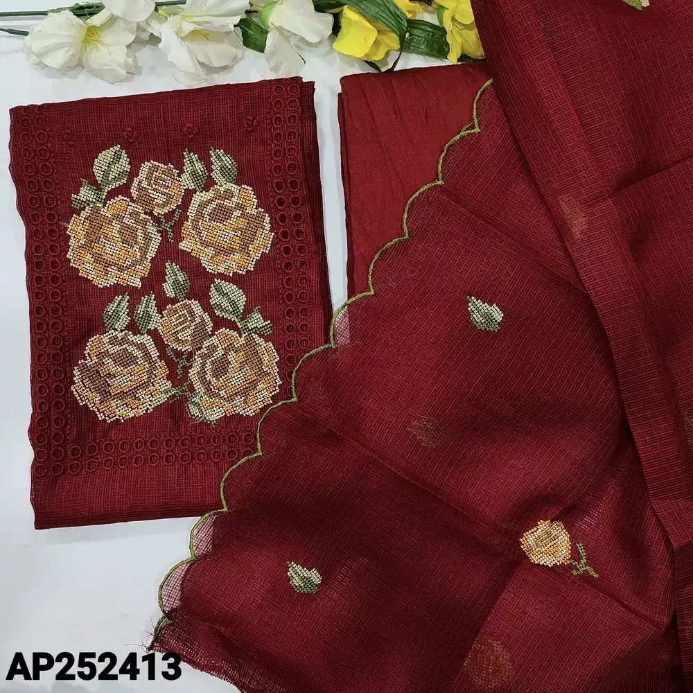 Maroon fancy kota silk cotton salwar material ap252413-Neidhal