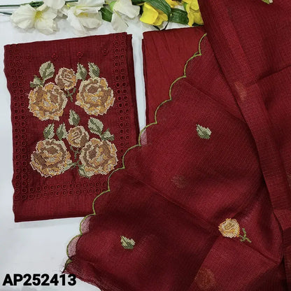 Maroon fancy kota silk cotton salwar material ap252413-Neidhal