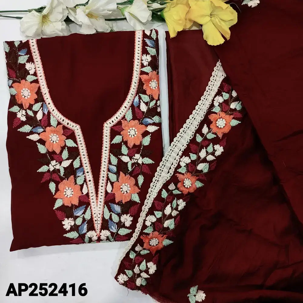 Maroon fancy silk cotton salwar material ap252416-Neidhal