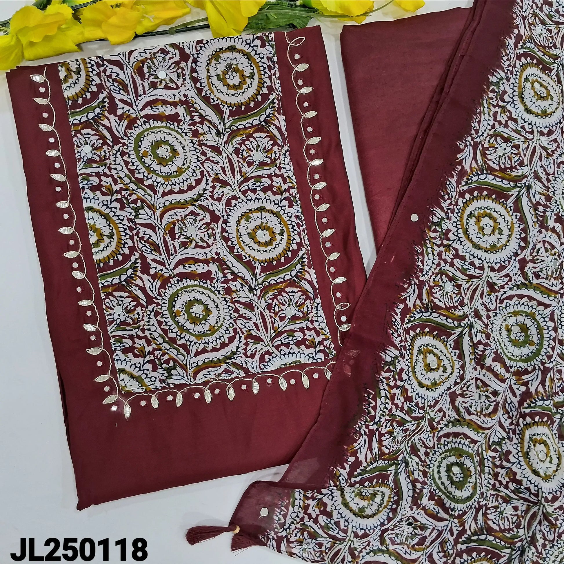 Maroon fancy silk cotton salwar material jl250118-Neidhal