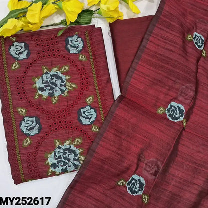 Maroon fancy silk cotton salwar material my252617-Neidhal