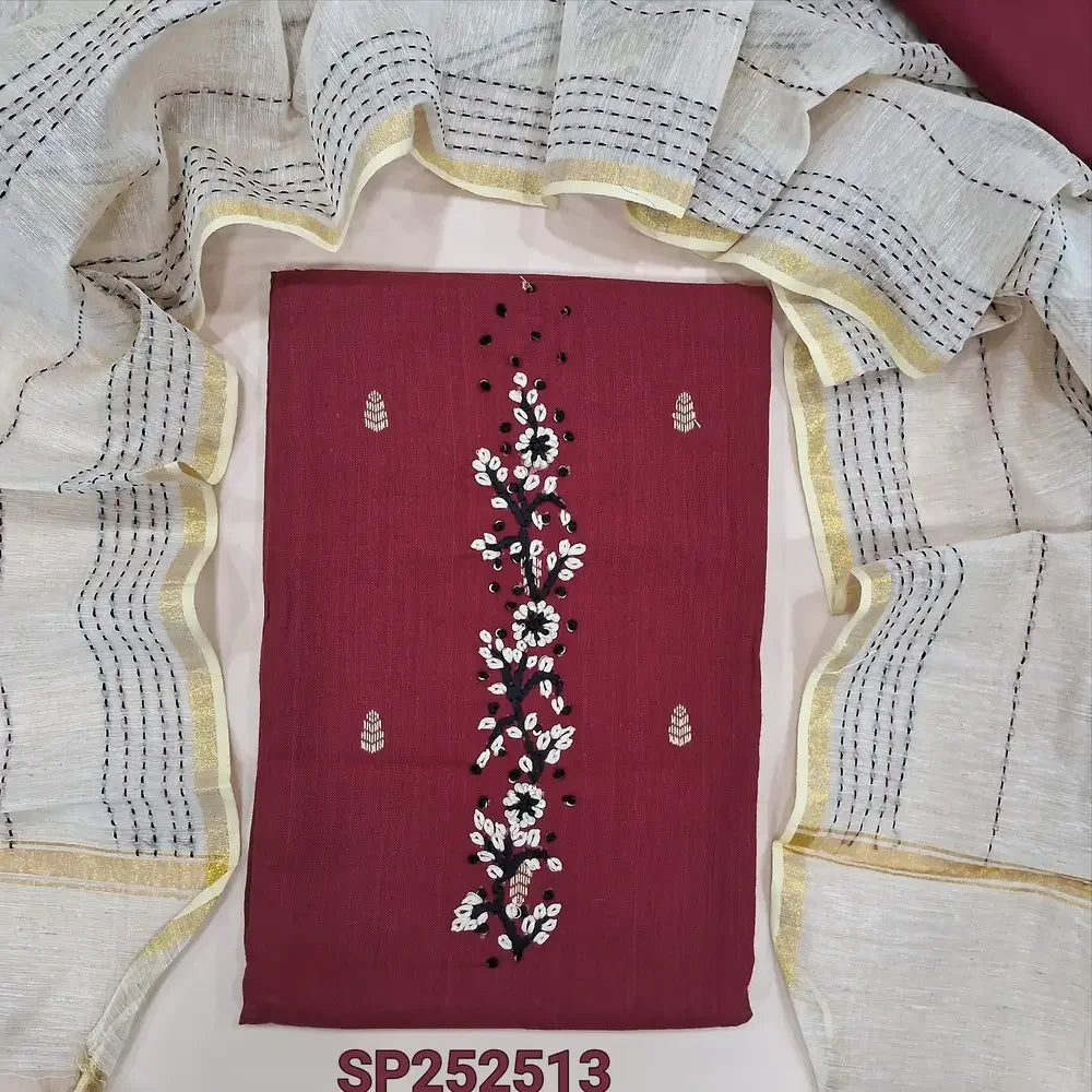 Maroon handloom cotton salwar material SP252513-Neidhal