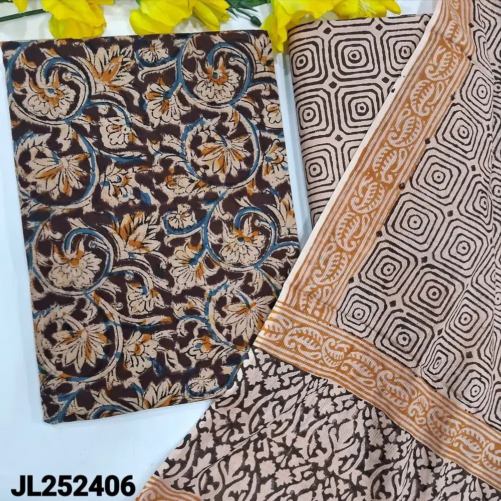 Maroon kalamkari block printed pure cotton salwar material jl252406-Neidhal