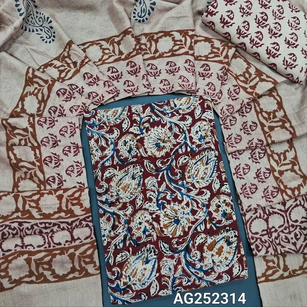Maroon kalamkari hand block printed pure cotton salwar material ag252314 Neidhal