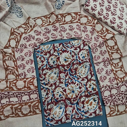 Maroon kalamkari hand block printed pure cotton salwar material ag252314 Neidhal