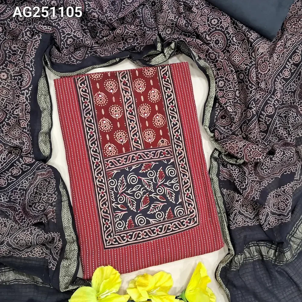 Maroon kantha cotton salwar material ag251105-Neidhal