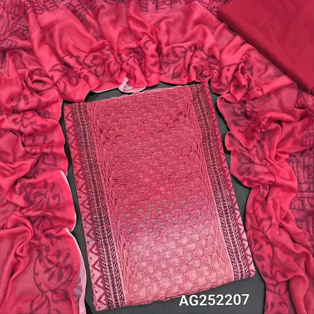 Maroon pastel pink hand block printed premium super net salwar material ag252207 Neidhal