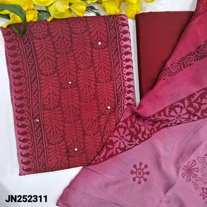 Maroon pink block printed semi georgette salwar material jn252311-Neidhal