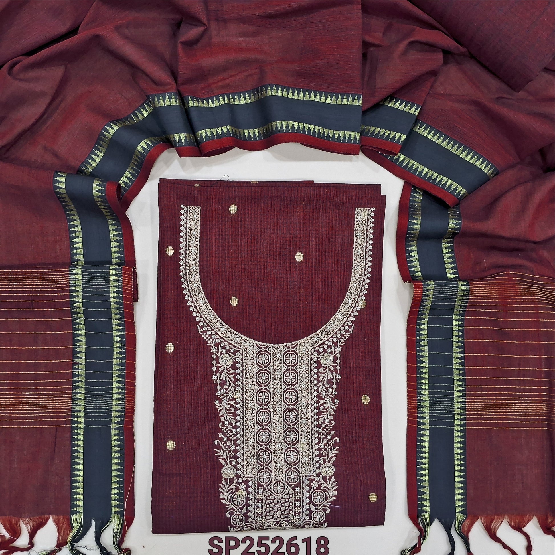 Maroon premium handloom cotton salwar material SP252618-Neidhal