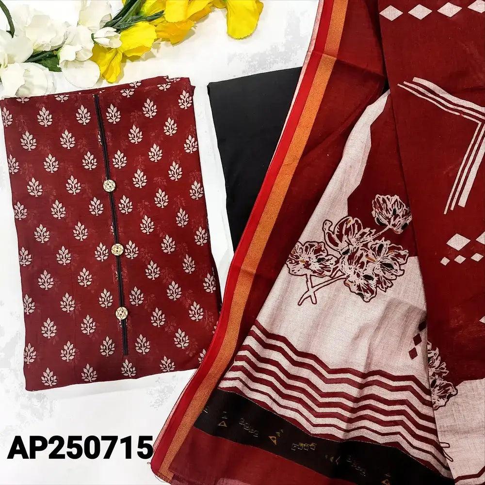 Maroon printed chanderi silk cotton salwar material ap250715-Neidhal