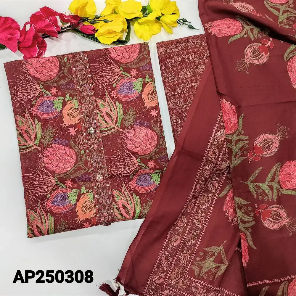 Maroon printed cotton salwar material ap250308-Neidhal