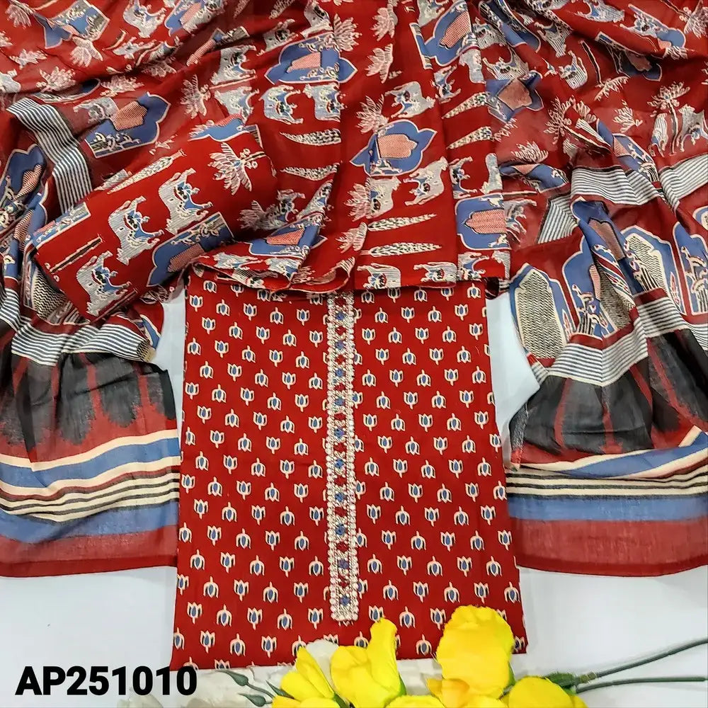Maroon printed cotton salwar material ap251010-Neidhal