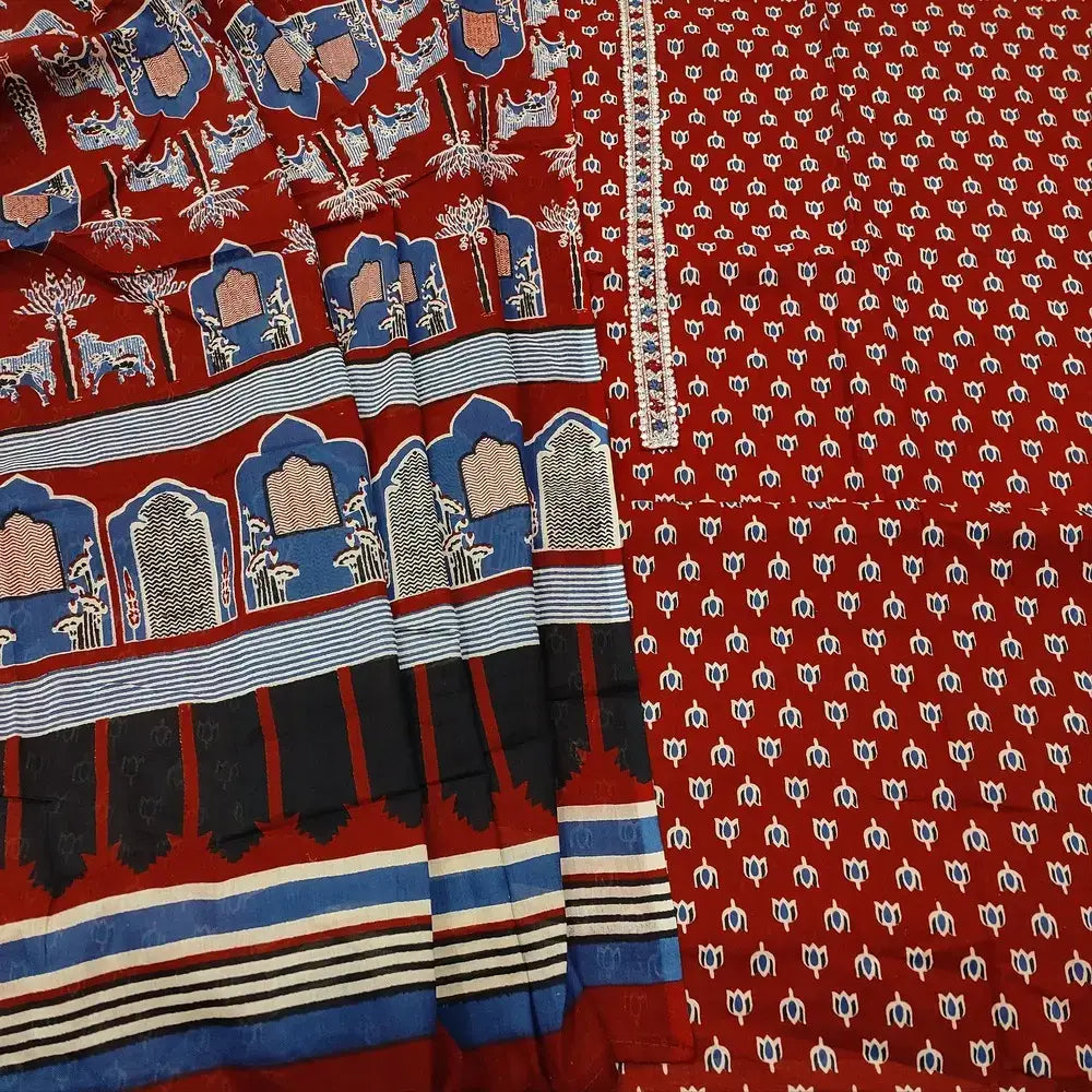 Maroon printed cotton salwar material ap251010-Neidhal