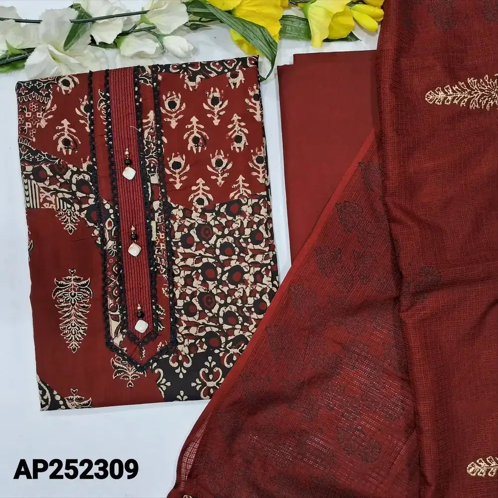 Maroon printed cotton salwar material ap252309-Neidhal
