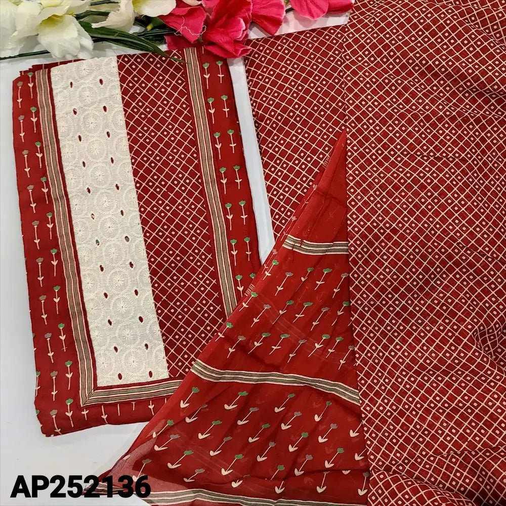 Maroon Printed Cotton Salwar Material with Schiffli Yoke – Neidhal