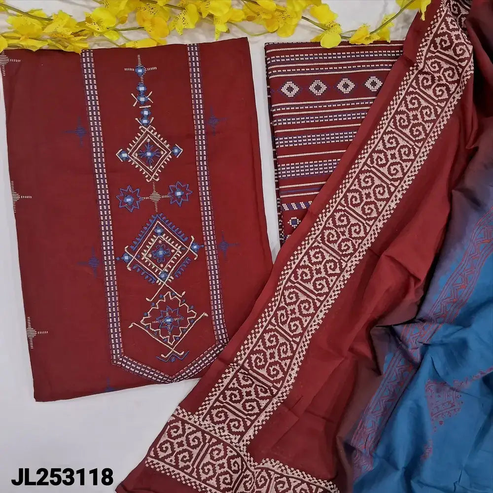 Maroon printed handloom cotton salwar material jl253118-Neidhal