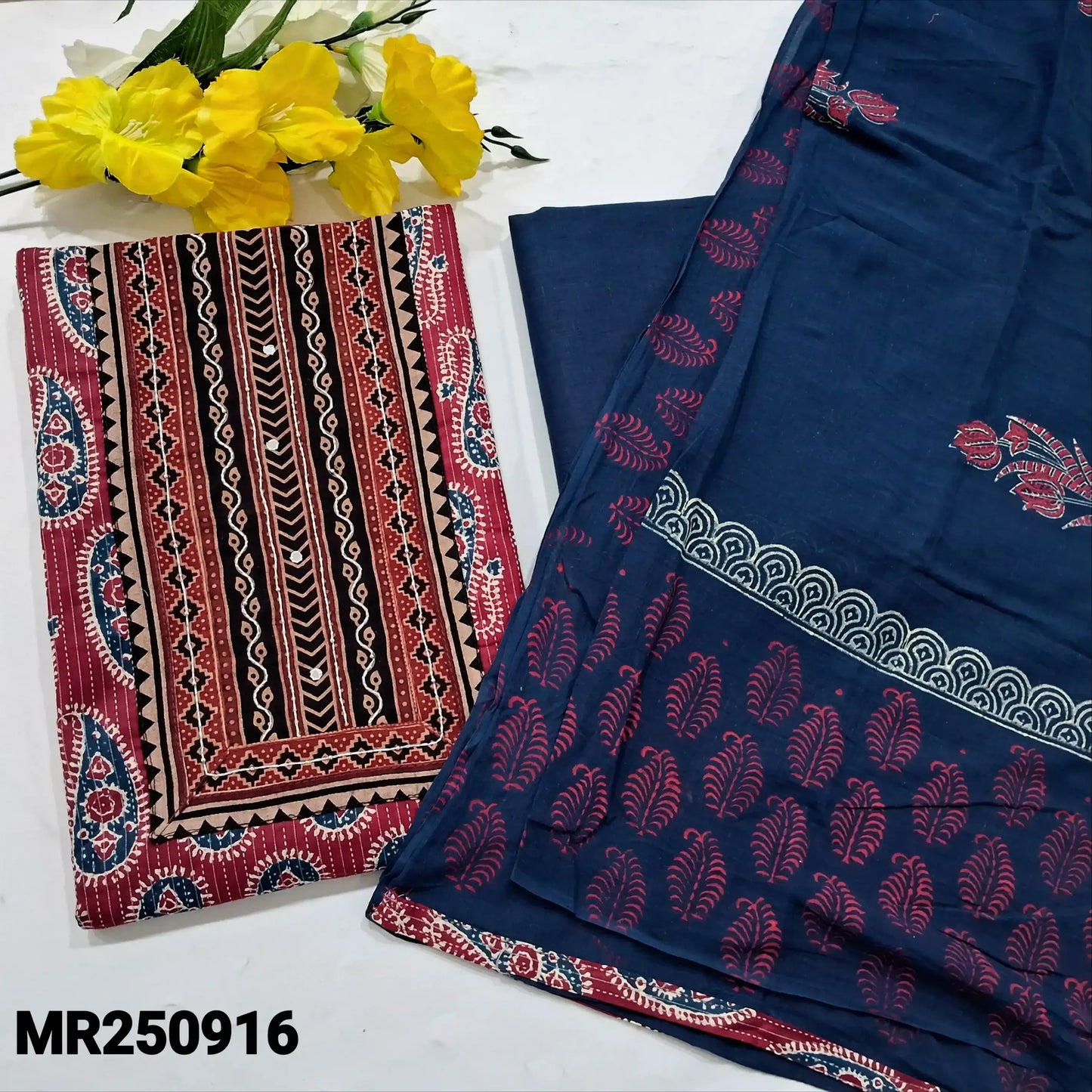 Maroon printed kantha cotton salwar material mr250916-Neidhal