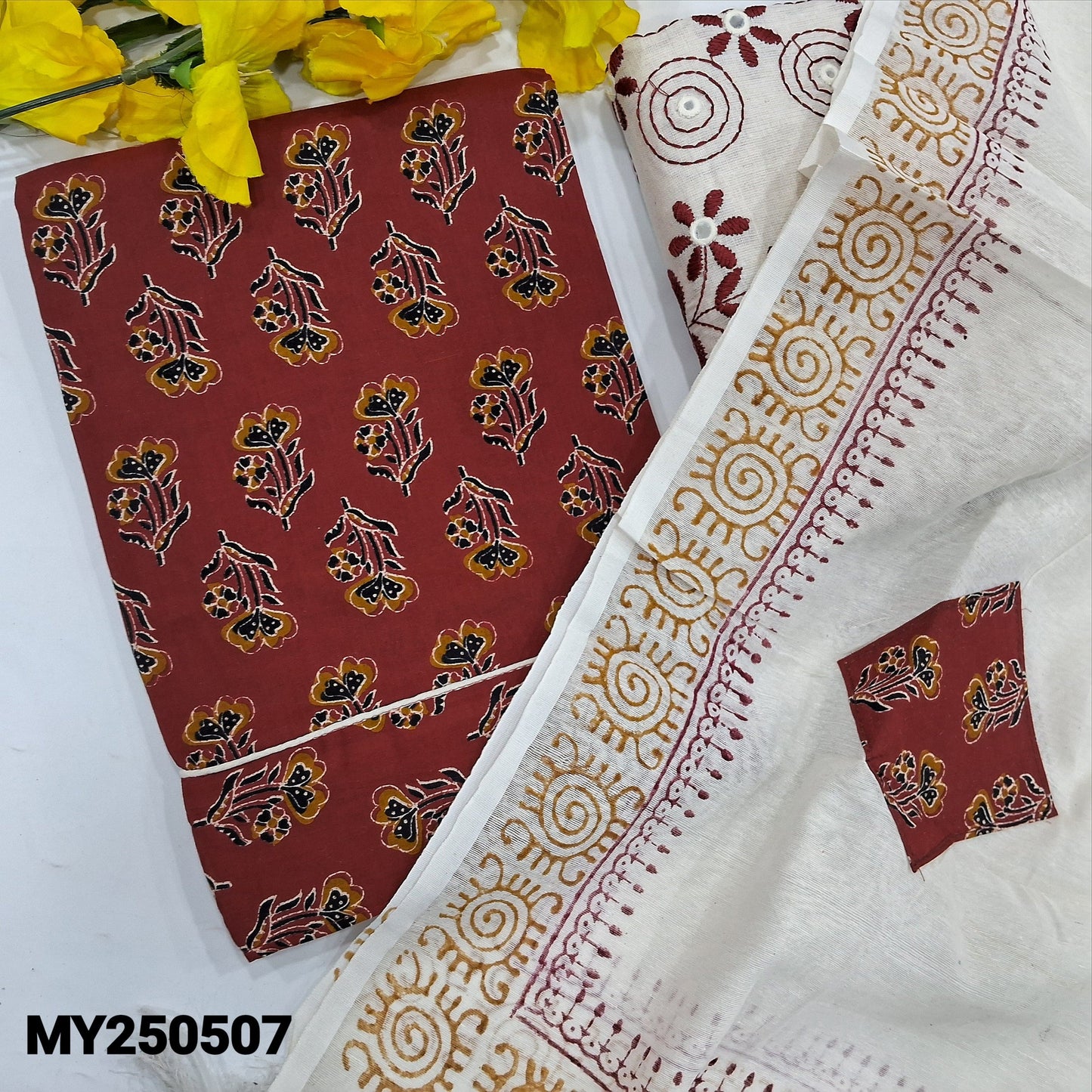 Maroon printed soft cotton salwar material my250507-Neidhal