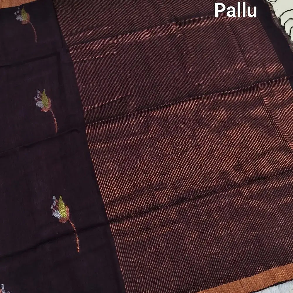 Maroon pure linen hand woven saree ns172-Neidhal