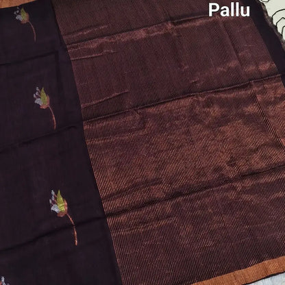 Maroon pure linen hand woven saree ns172-Neidhal