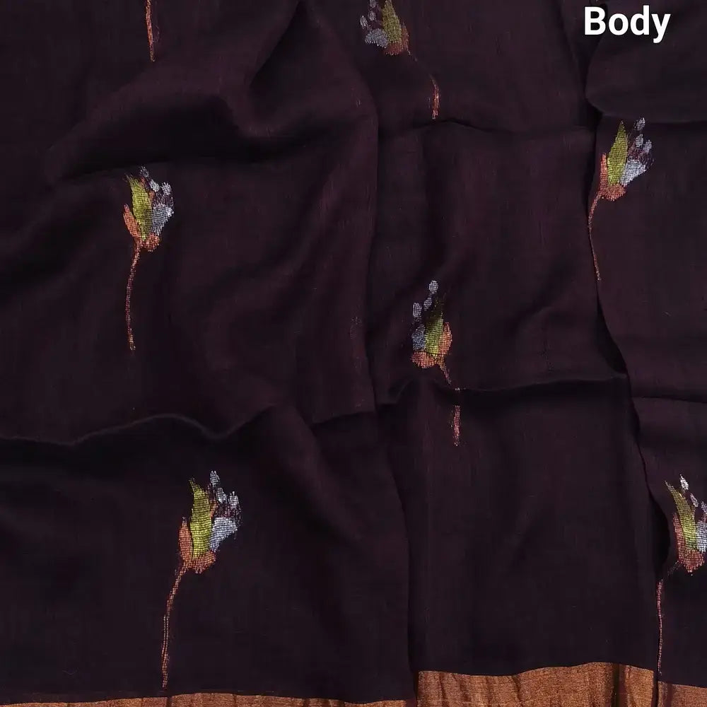 Maroon pure linen hand woven saree ns172-Neidhal