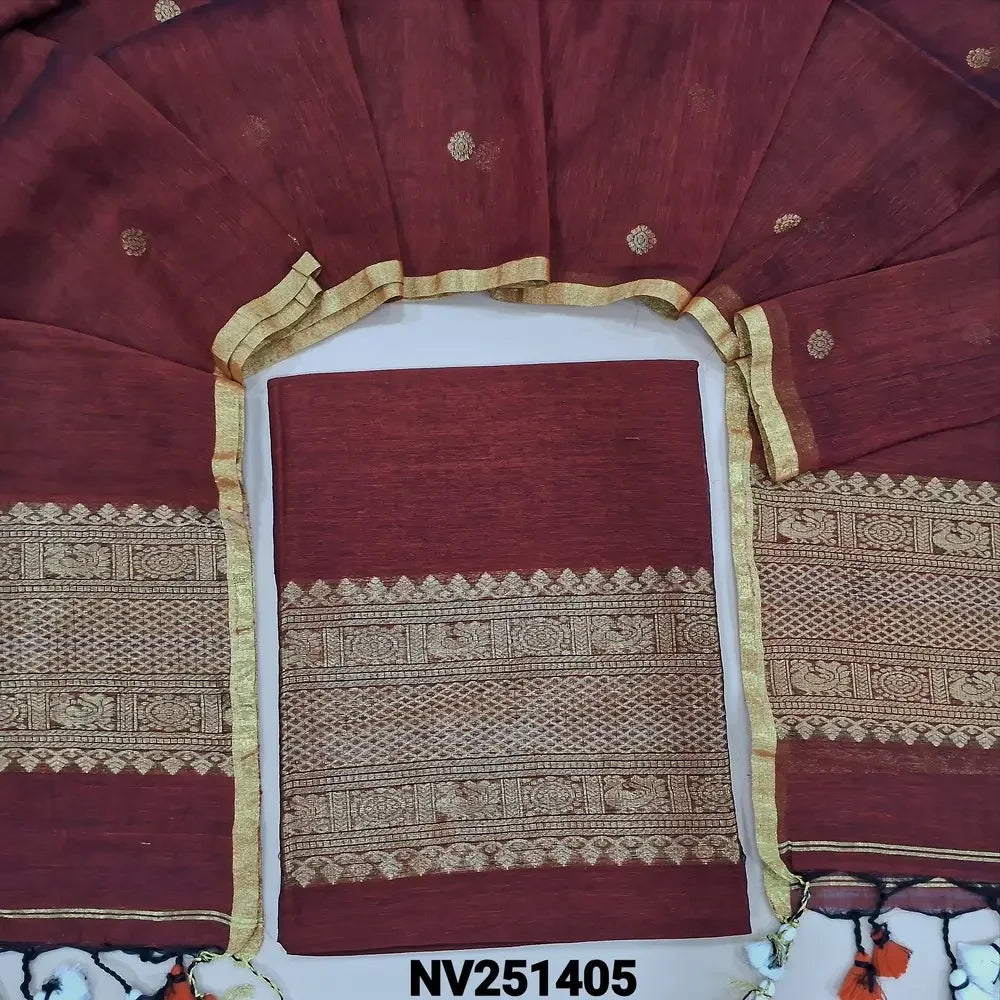 maroon pure linen unstitched salwar material nv251405-Neidhal