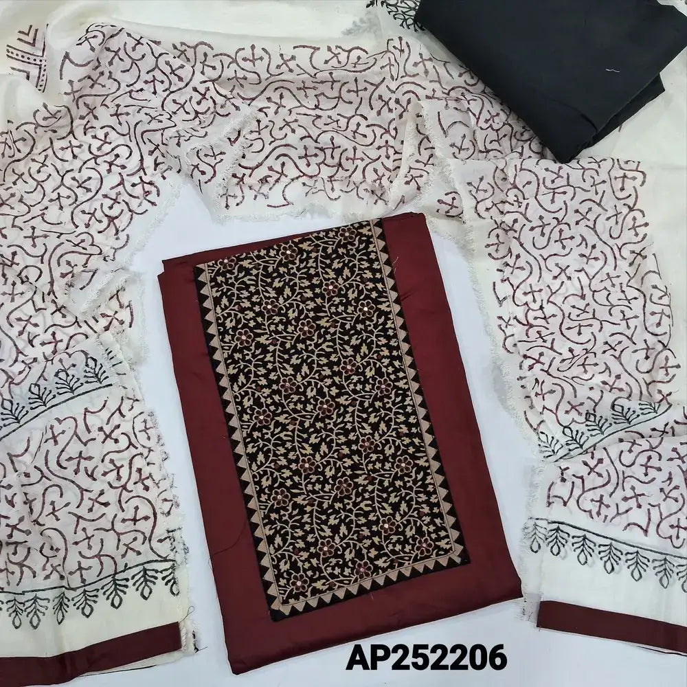 Maroon Satin Cotton Salwar Material with Ajrak Yoke Ap252206– Neidhal