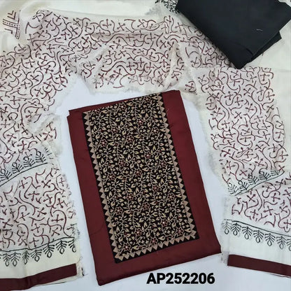 Maroon Satin Cotton Salwar Material with Ajrak Yoke Ap252206– Neidhal