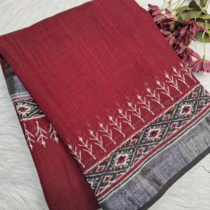 Maroon semi linen saree ns201-Neidhal