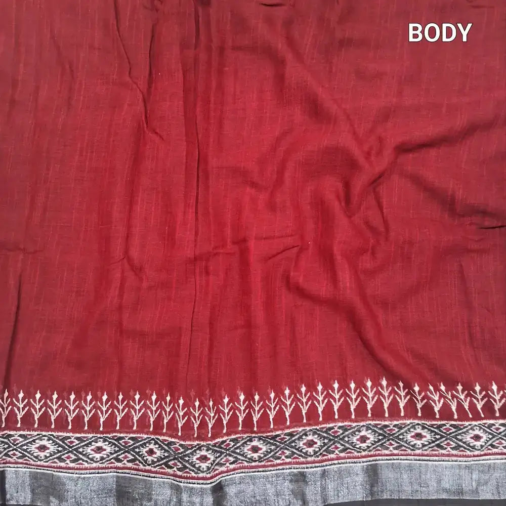 Maroon semi linen saree ns201-Neidhal