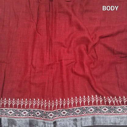 Maroon semi linen saree ns201-Neidhal