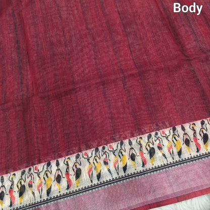 Maroon semi linen saree ns84-Neidhal