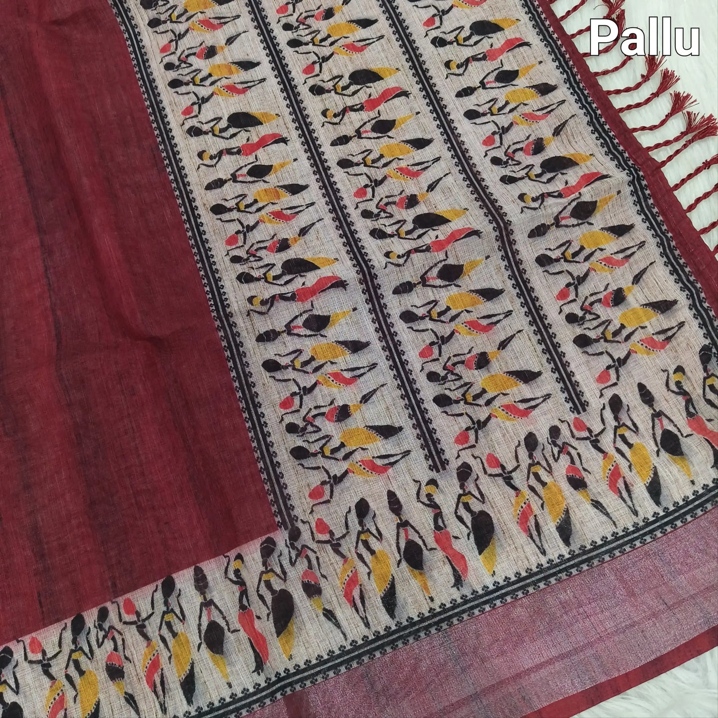 Maroon semi linen saree ns84-Neidhal