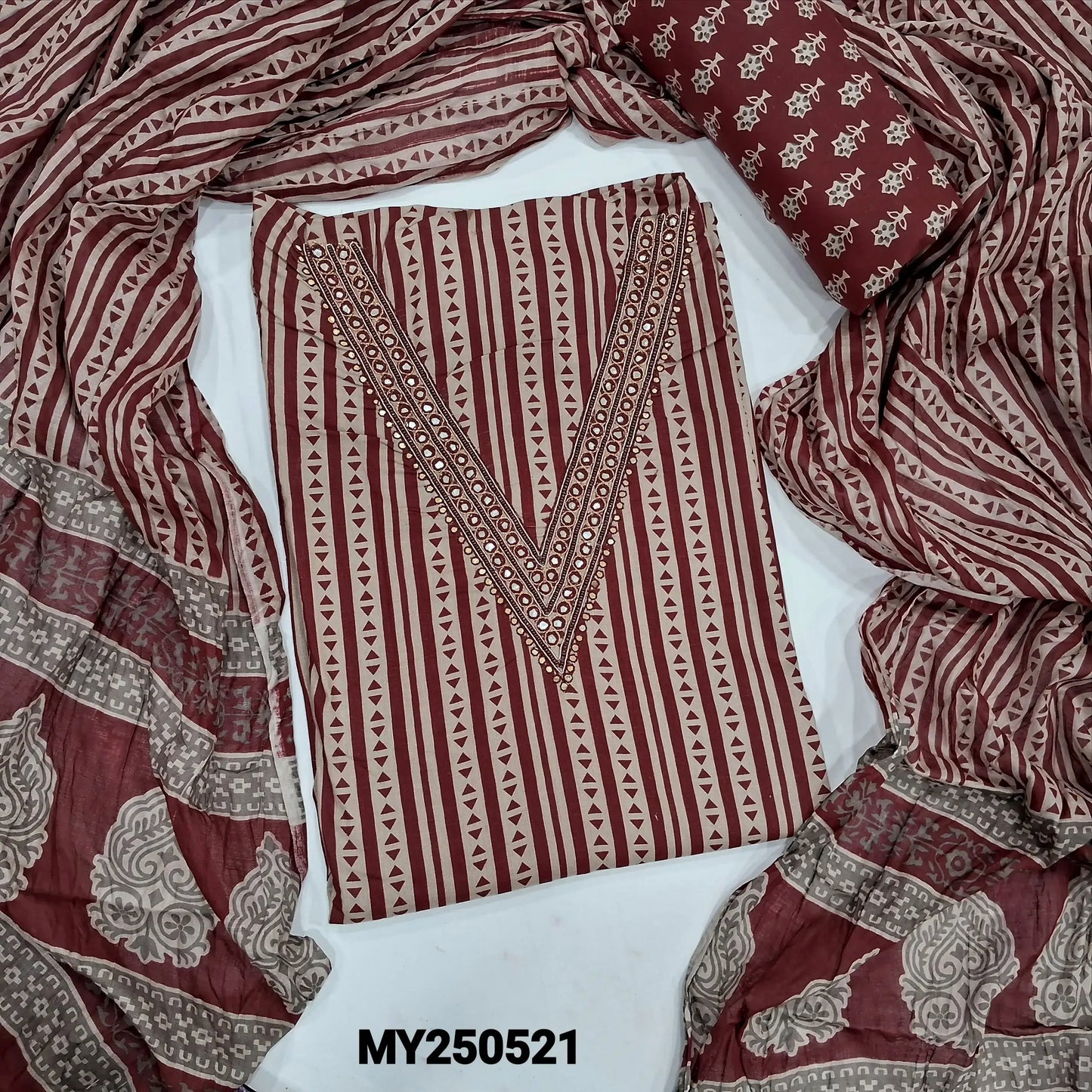 Maroon vertical printed soft cotton salwar material my250521-Neidhal